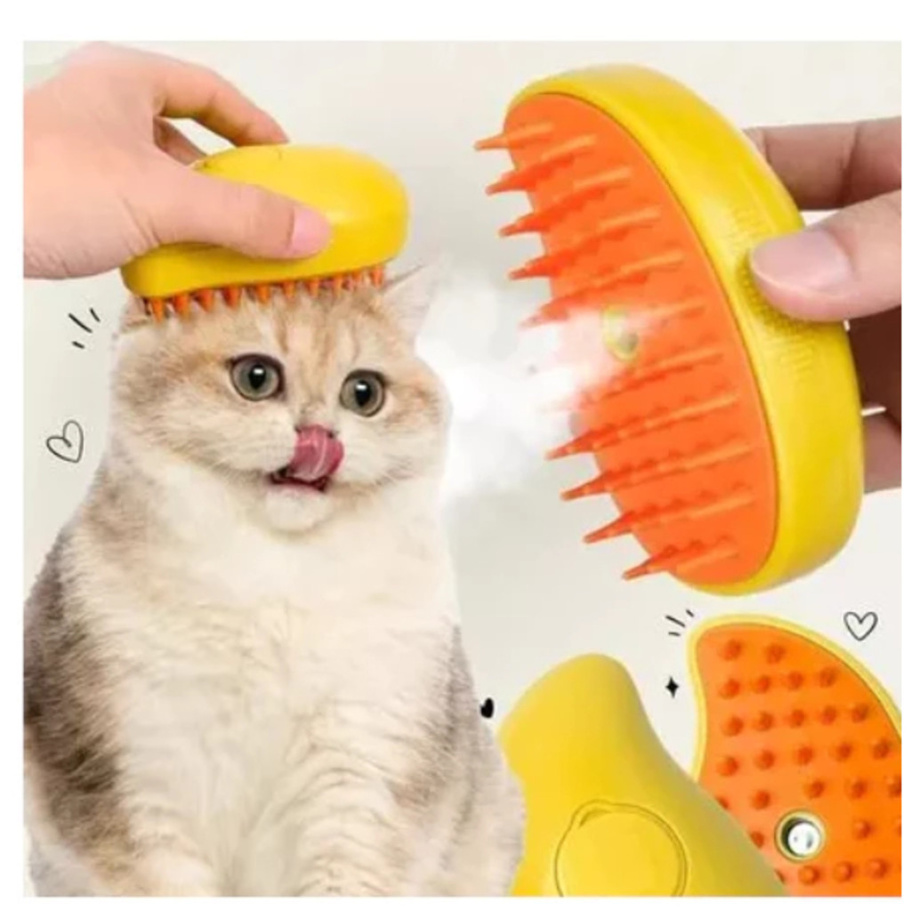 Escova Vapor 3 em 1 Elétrica p/ Cães e Gatos 