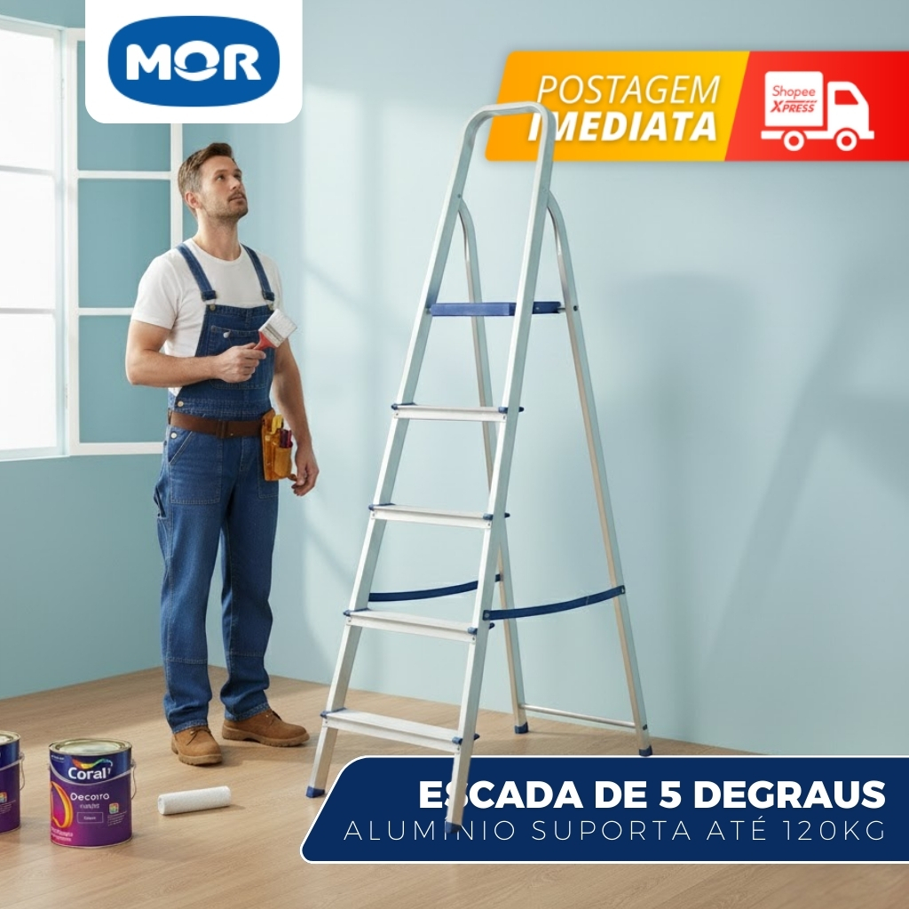 Escada Doméstica Alumínio 5 Degraus Mor