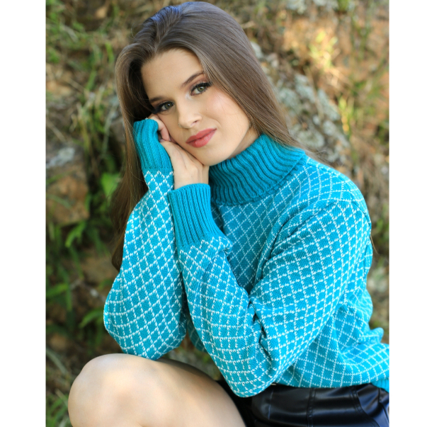 Blusa de frio feminina gola alta com estampa em xa