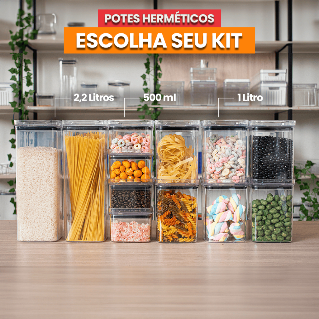 Kit de Potes Hermeticos Com Vedação Empilhavel e