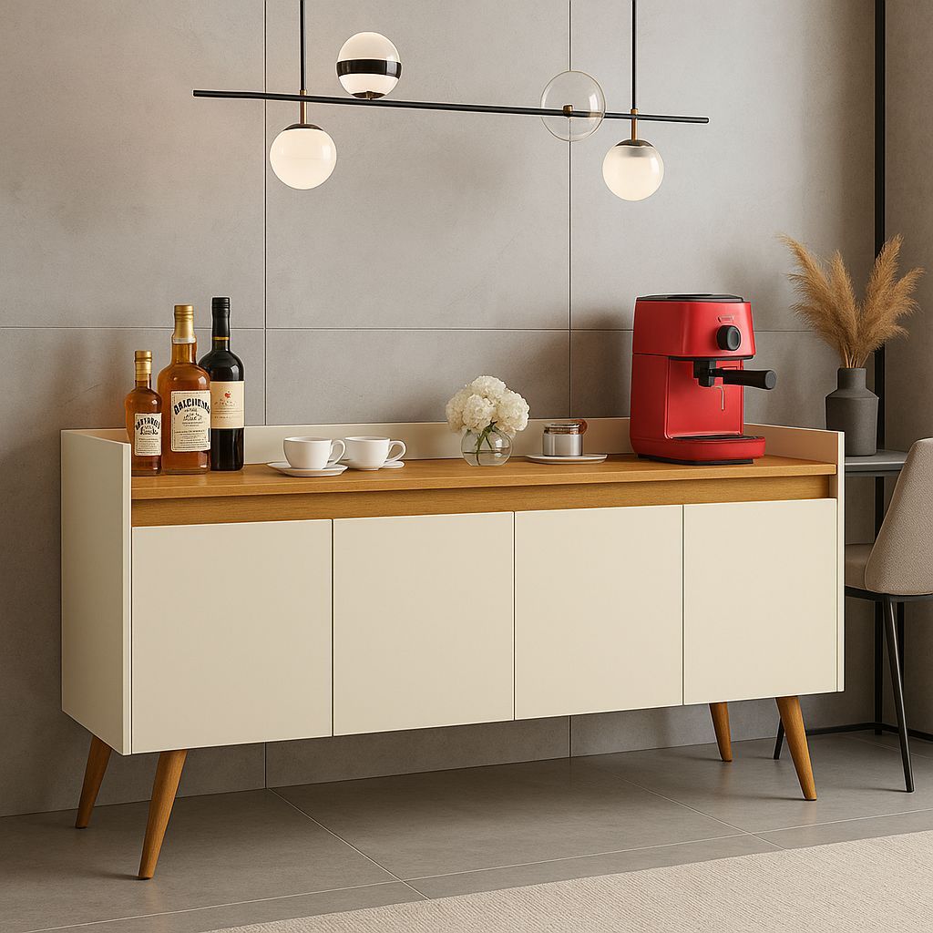 Aparador Buffet Retrô Pés Palito Em Madeira Maci