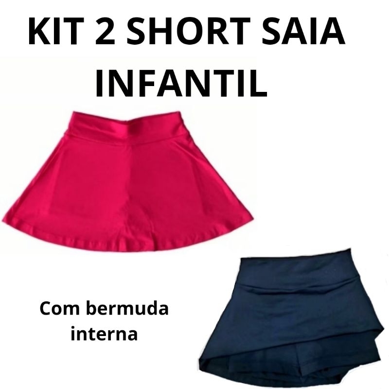 KIT 2 SHORT SAIA INFANTIL MENINA ESCOLAR VERÃO UN