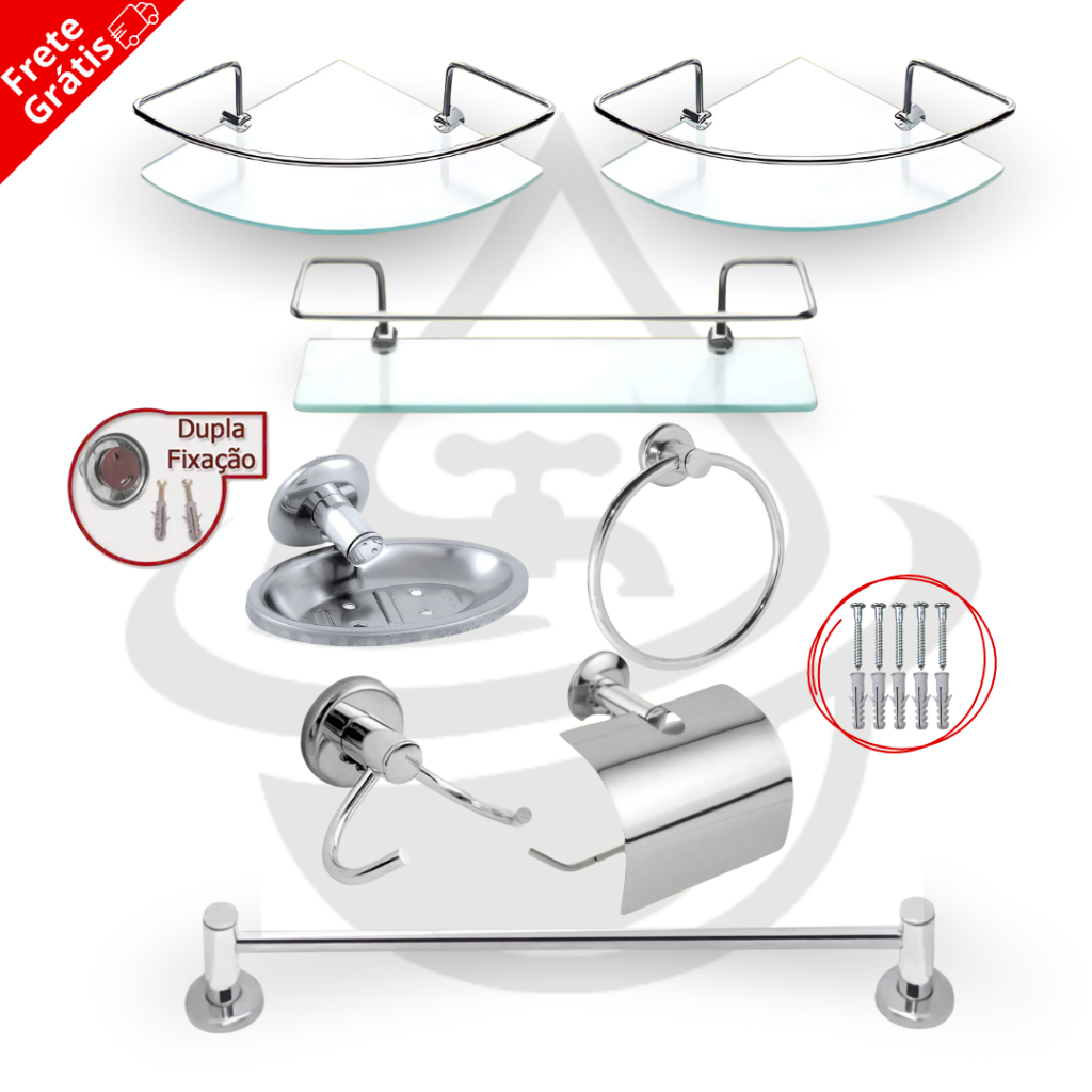 Kit Acessórios Banheiro 5 Peças Inox + 2 Porta S