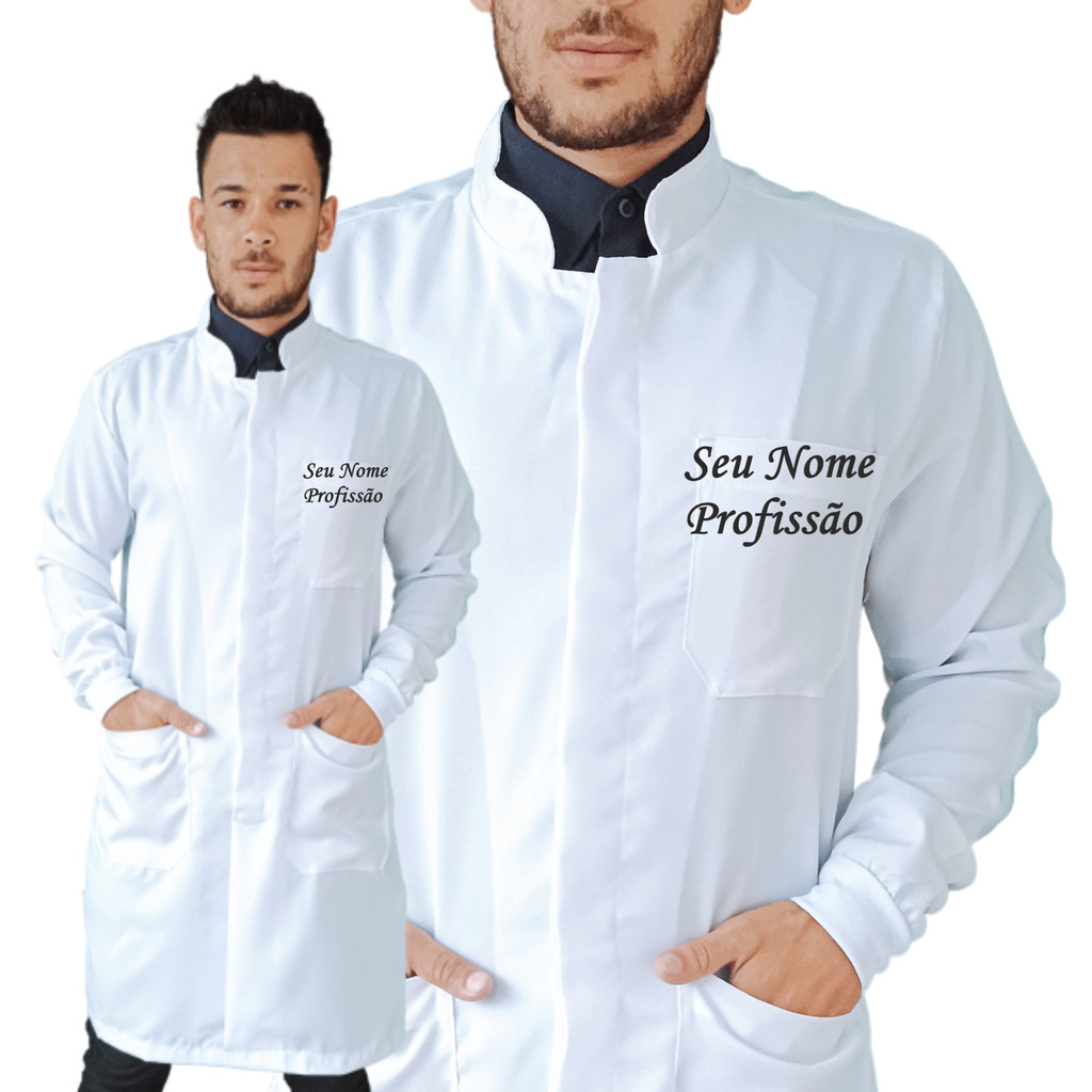 Jaleco Masculino Bordado Botão Embutido Manga Lon