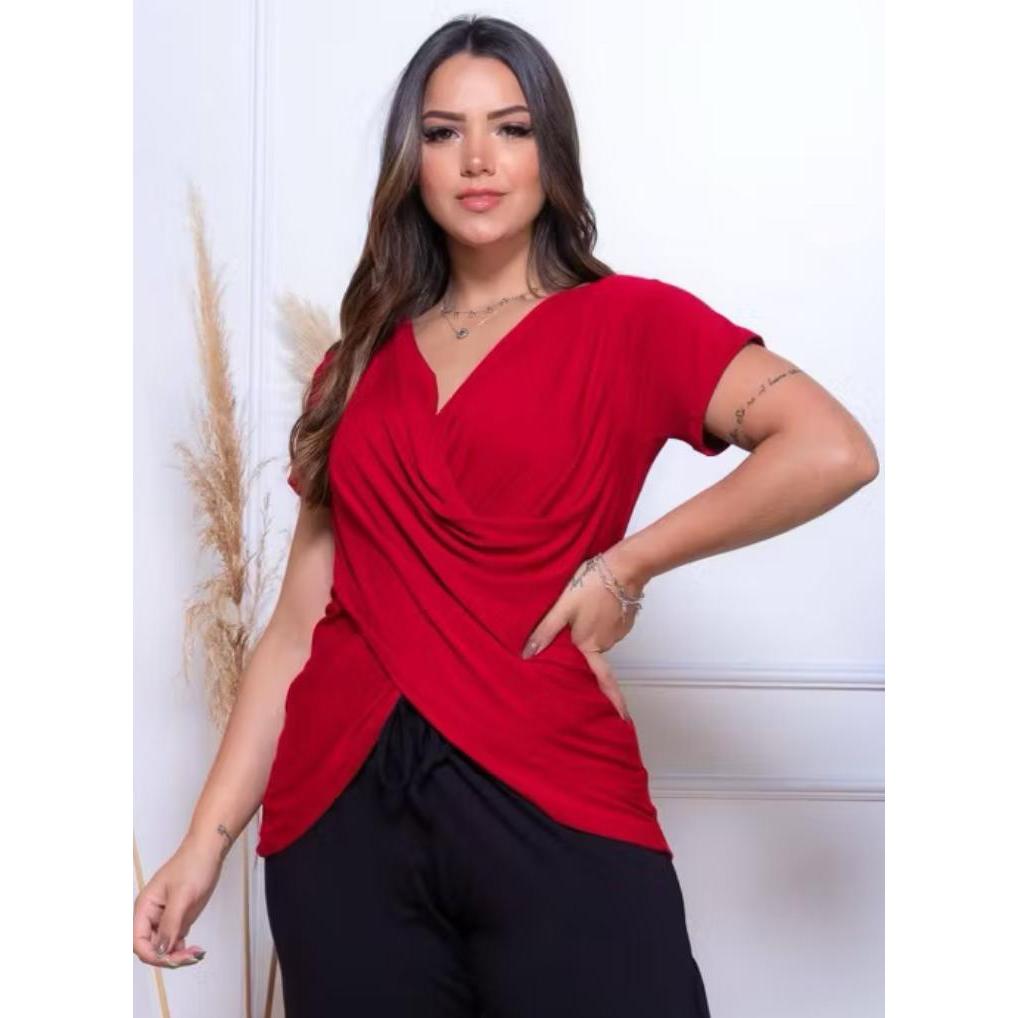 Blusa FemininoTranspassada Decote em V em Tecido V