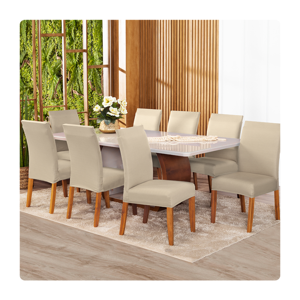 Kit Capas De Cadeira Jantar Malha Gel Com Elástic