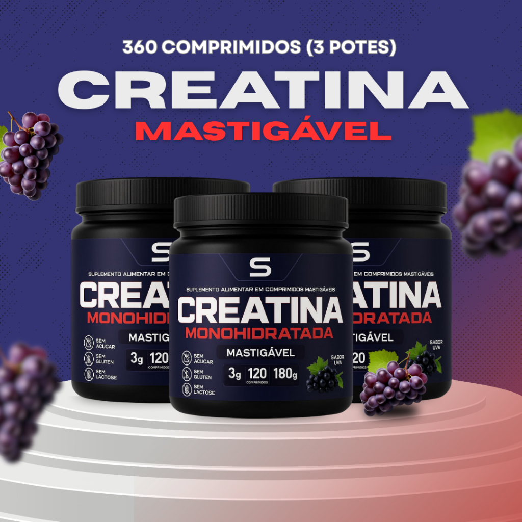 Creatina Pura Mastigável 120 Comprimidos Monohidr