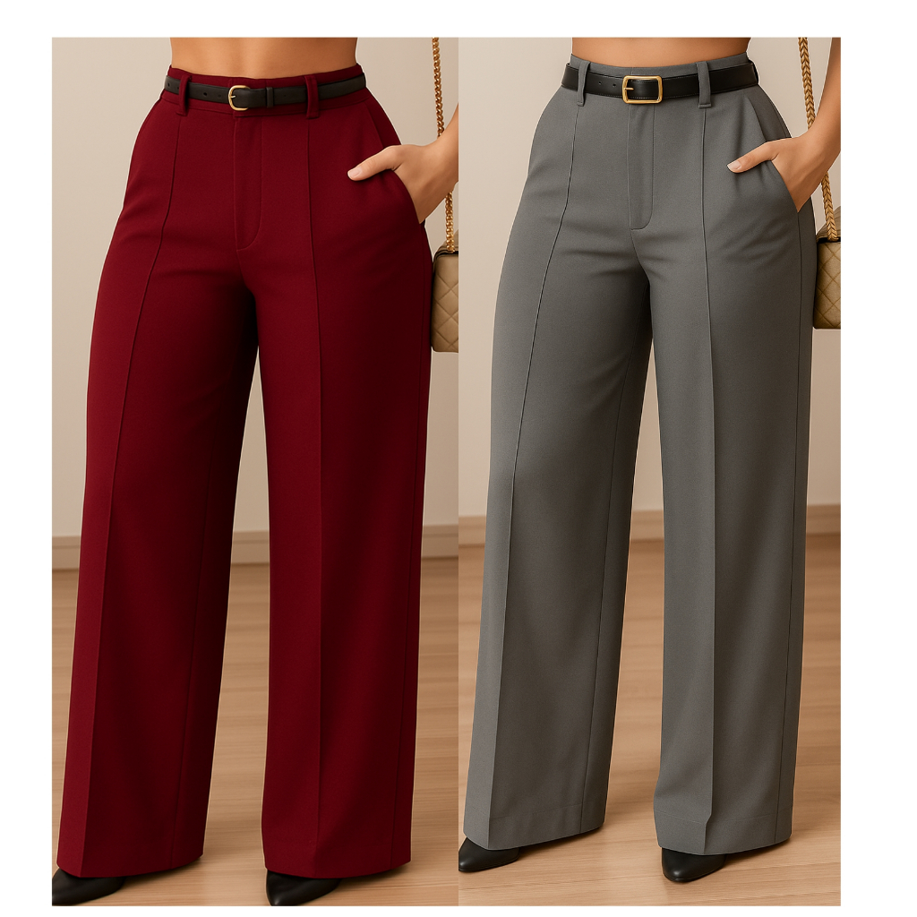 CALÇA FEMENINO CINTURA ALTA COM CORTE ALFAIATARIA