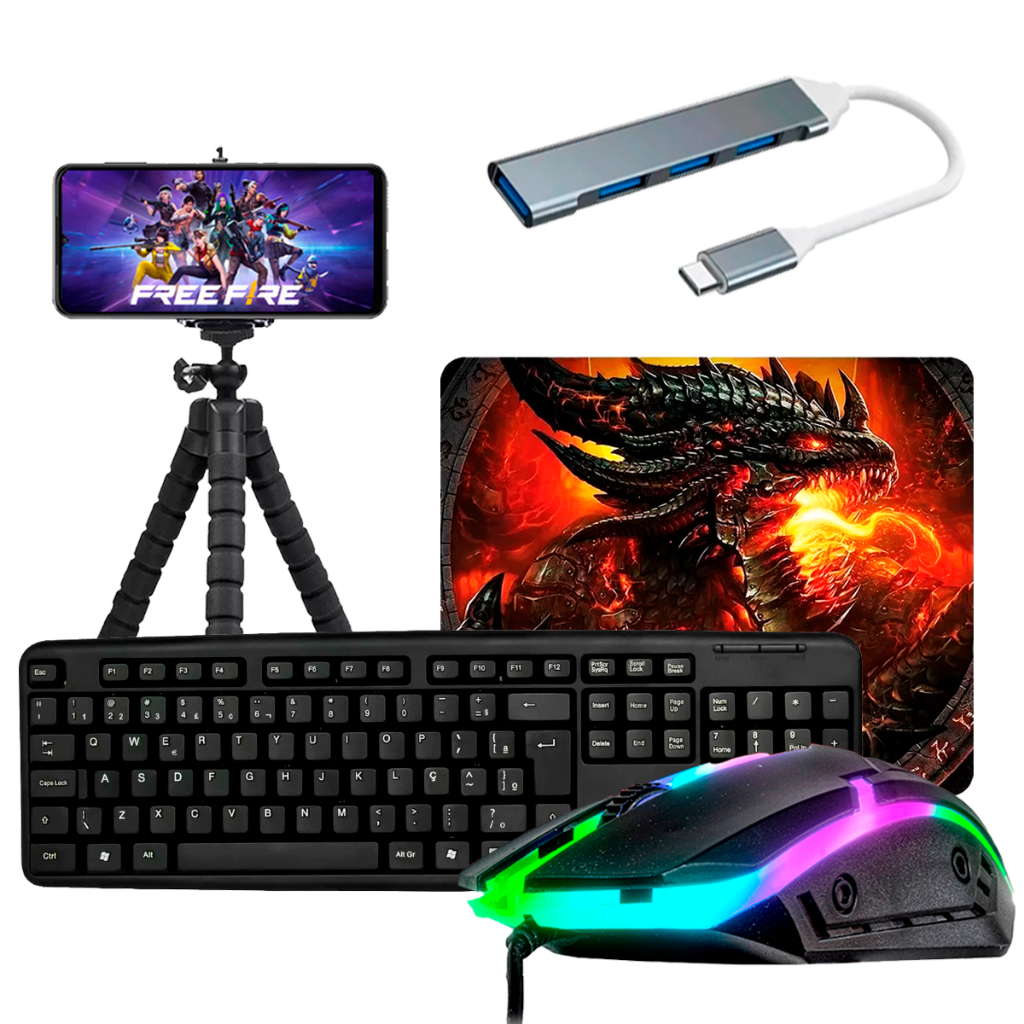 Kit Gamer Mobilador com Teclado Mouse e Pad Estamp