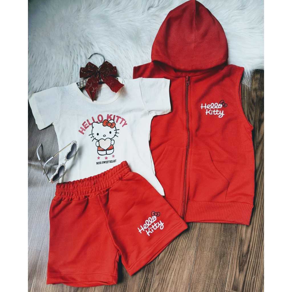 Conjunto Infantil Feminino COLETE + BLUSA + SHORT
