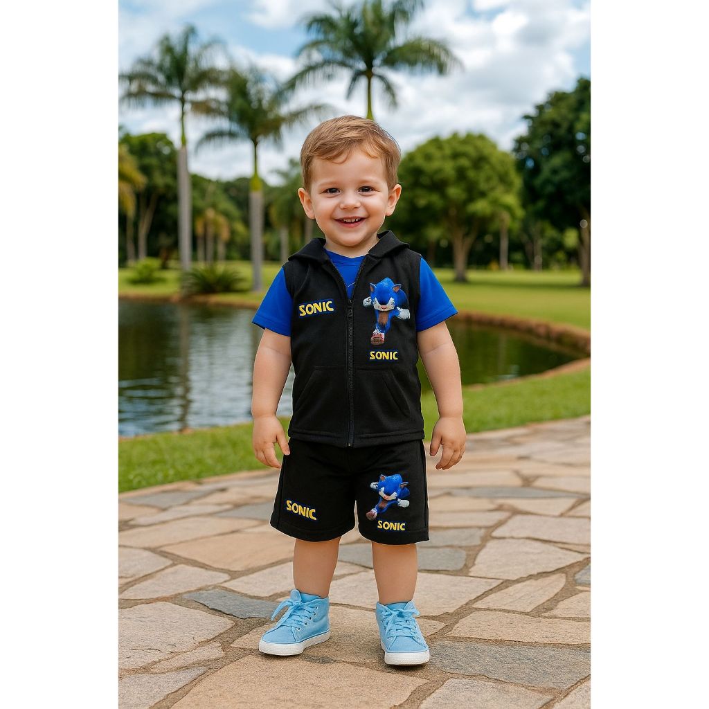 Kit  3 Peças Short+ Blusa+ Colete Infantil Mascul