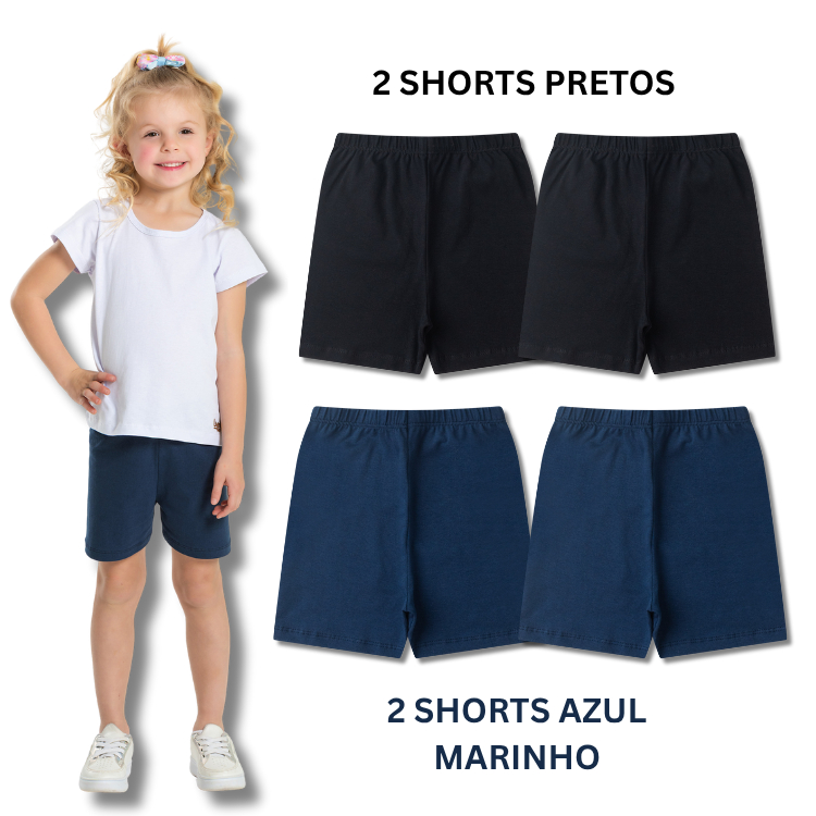 Kit Bermuda Ciclista Escolar Preta e Azul Marinho 
