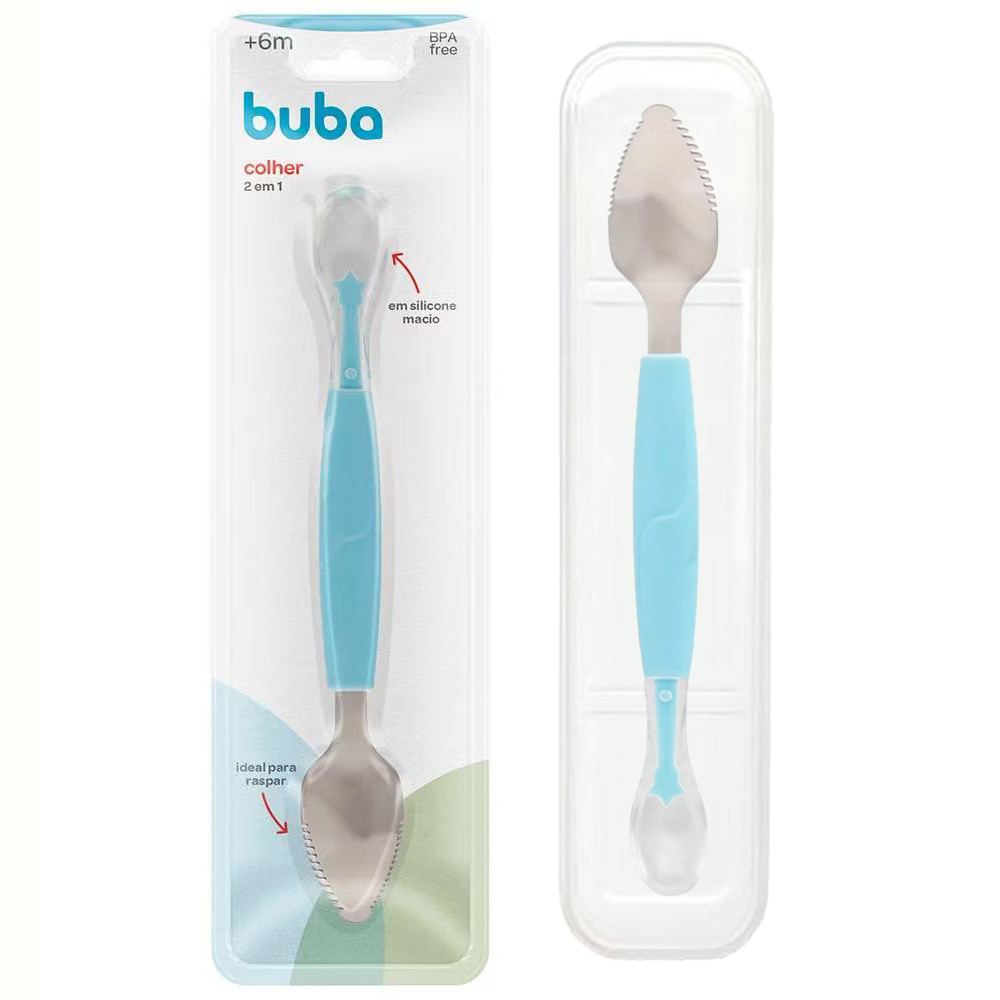 HANVIK Colher 2 em 1 Raspa Frutinha Inox + Silicon