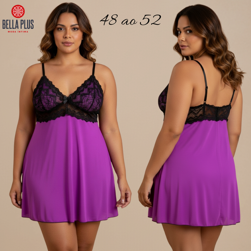Camisola Plus Size Sem Bojo Detalhe em Renda Linge