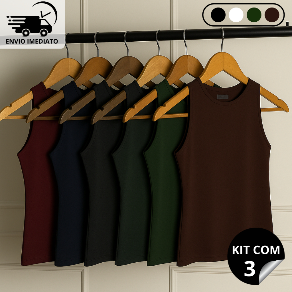 Kit 3 Regatas Casual Basica Blusa Feminina Bloguei