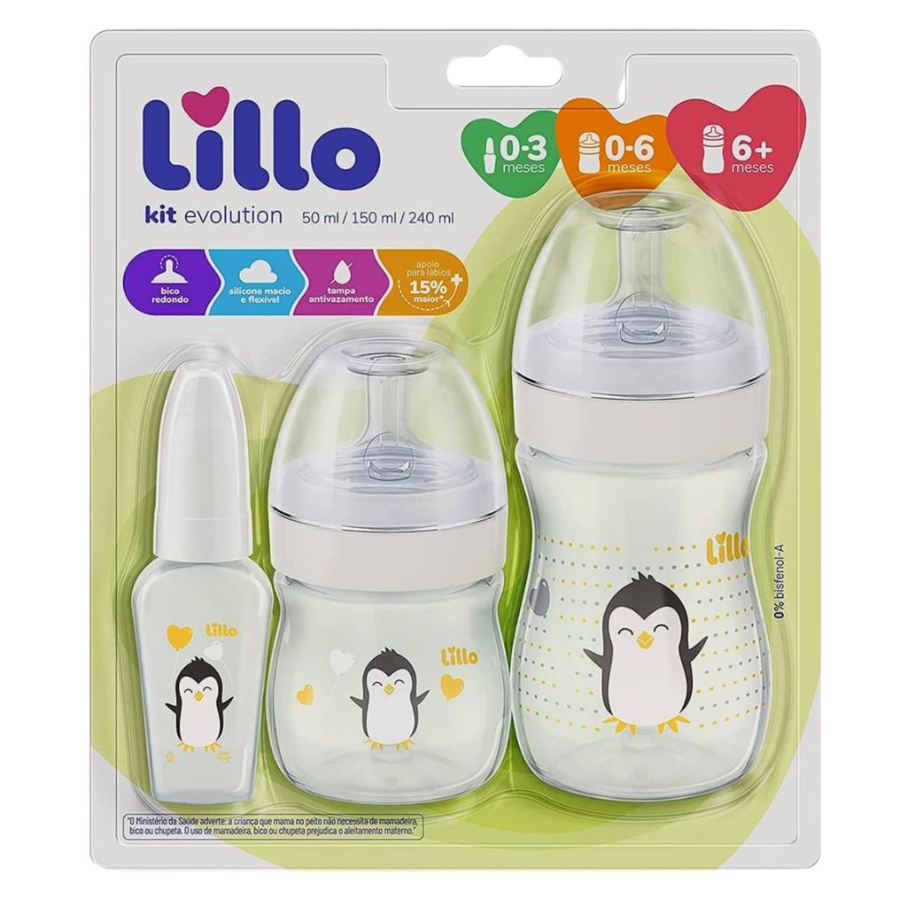 Kit 3 Mamadeiras 0 a 1 ano Lillo Evolution Primeir