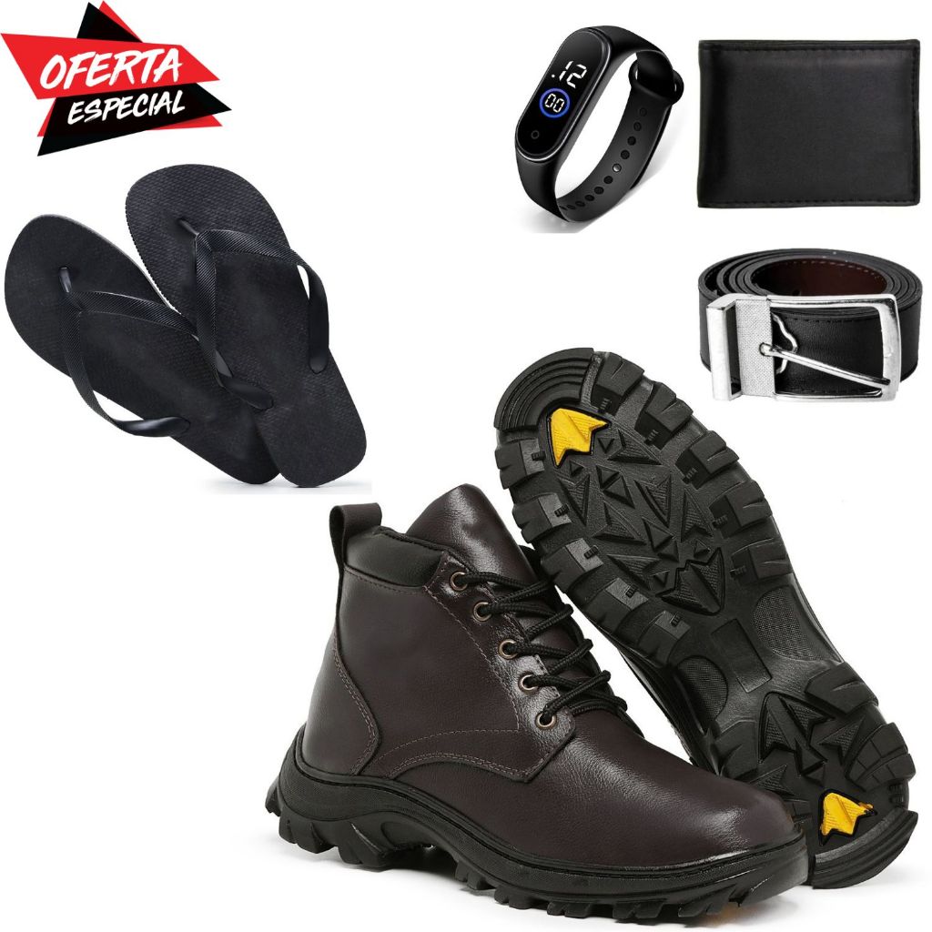 Kit Bota Coturno Masculino, com Cinto, Chinelo, Ca