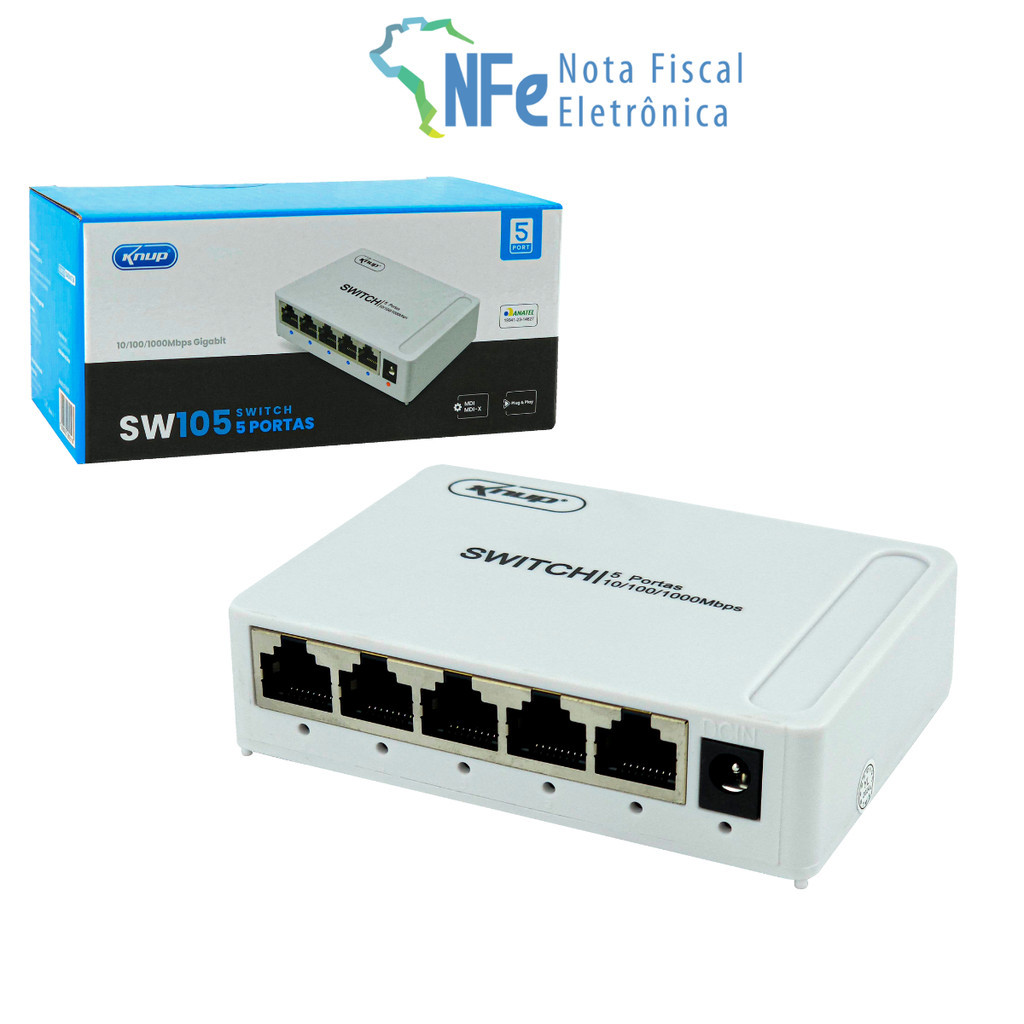 Switch 5 Portas Rj45 Gigabit Rede 10/100/1000 Mbps