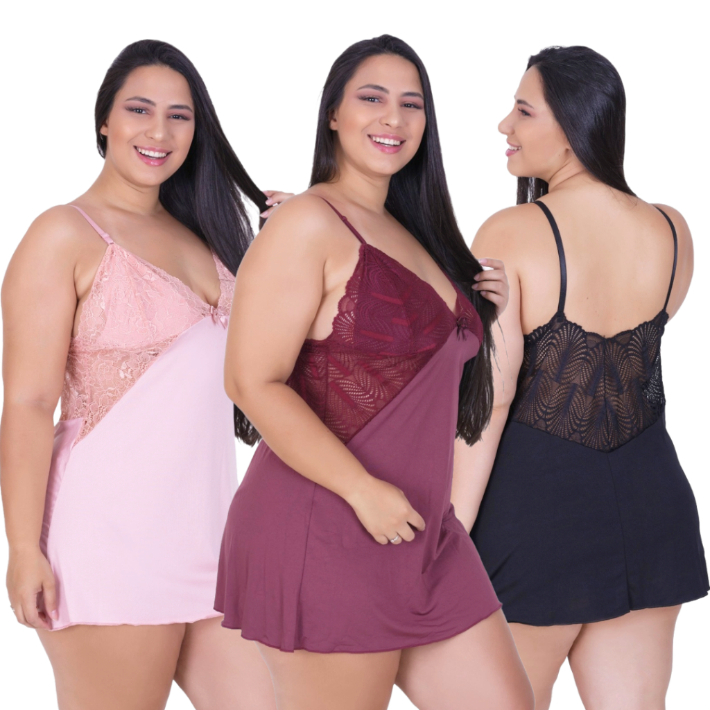 Kit 3 Camisolas Sensuais Sexy Plus Size Tecido de 
