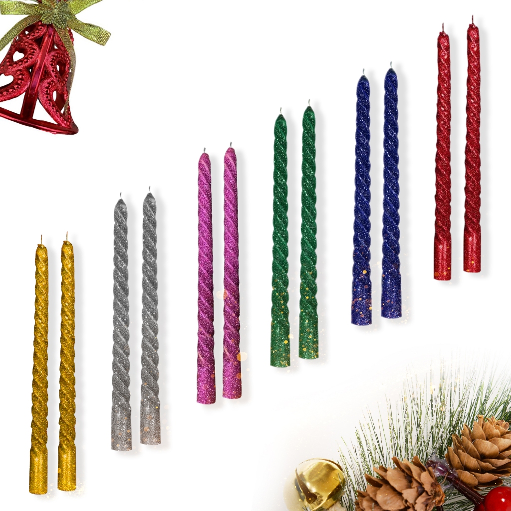 Kit 2 Velas Retorcida Castiçal Natal Decoração 