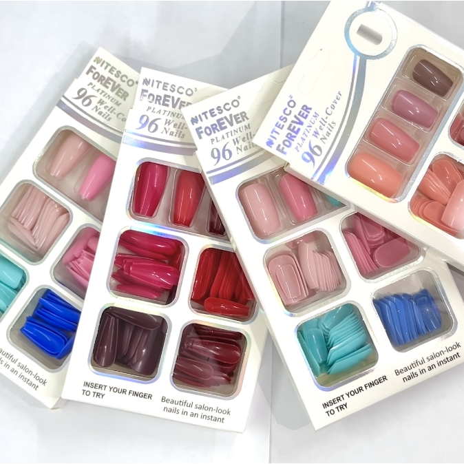 Cartela com 96 Unhas Postiças Variadas Versatilid