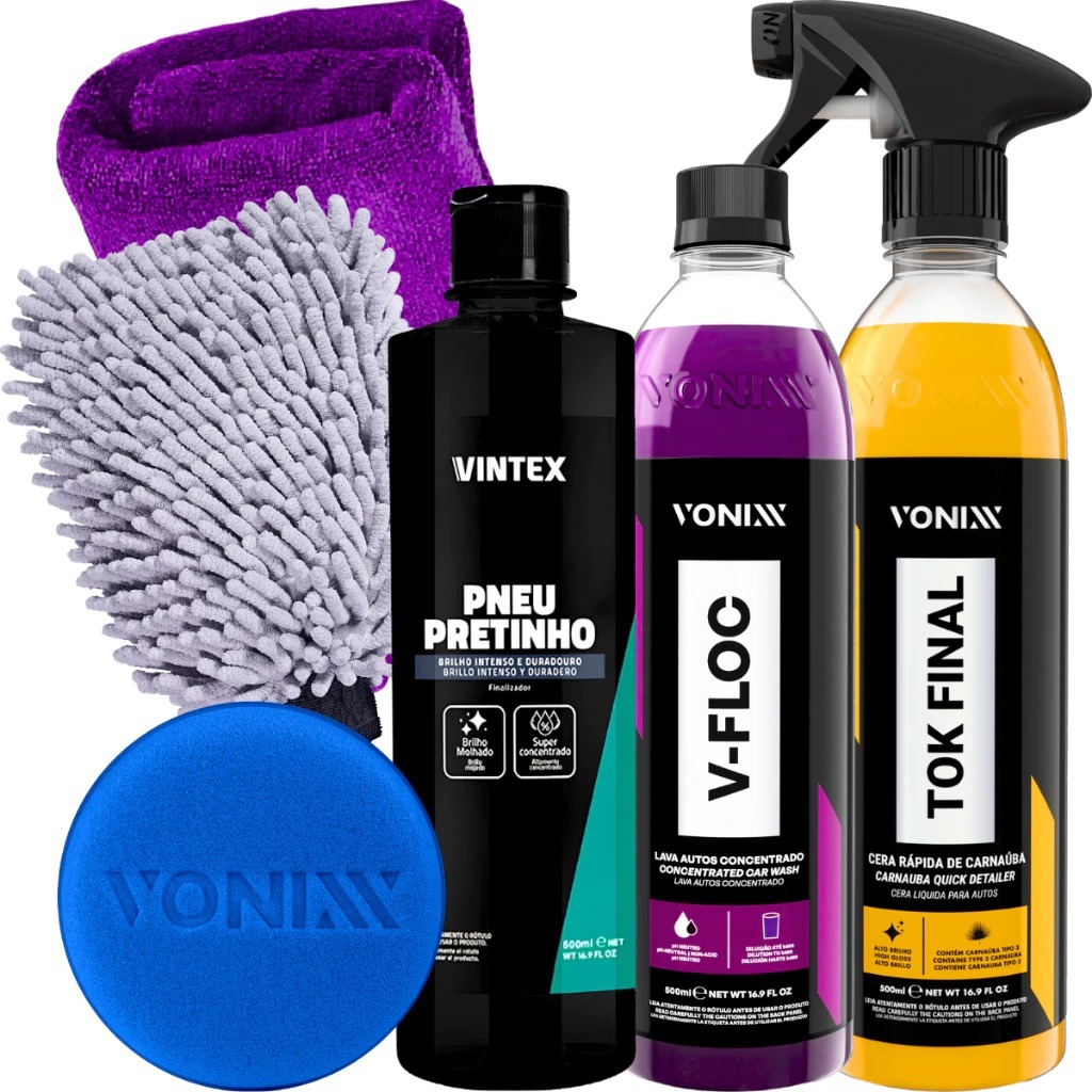 Kit Pneu Pretinho Shampoo V-Floc Cera Tok Final Ca