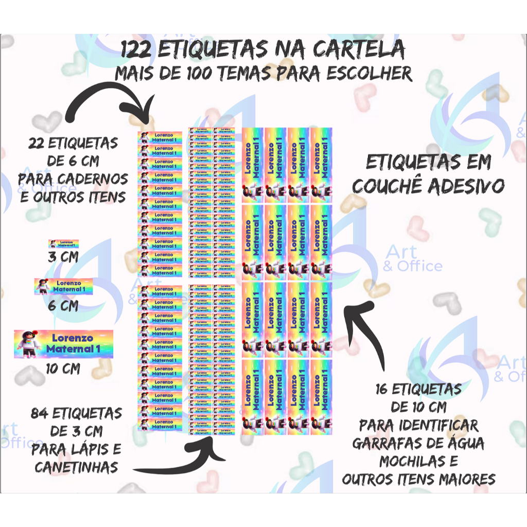 Kit 122 Etiquetas Escolares Adesiva Personalizada
