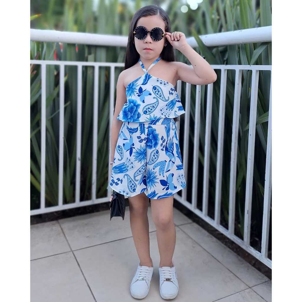 Macaquinho menina tecido crepinho macacao infantil