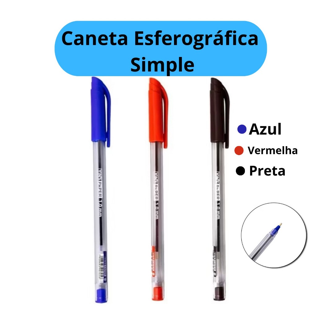 Canetas Esferográficas Ponta Média Simples Azul 