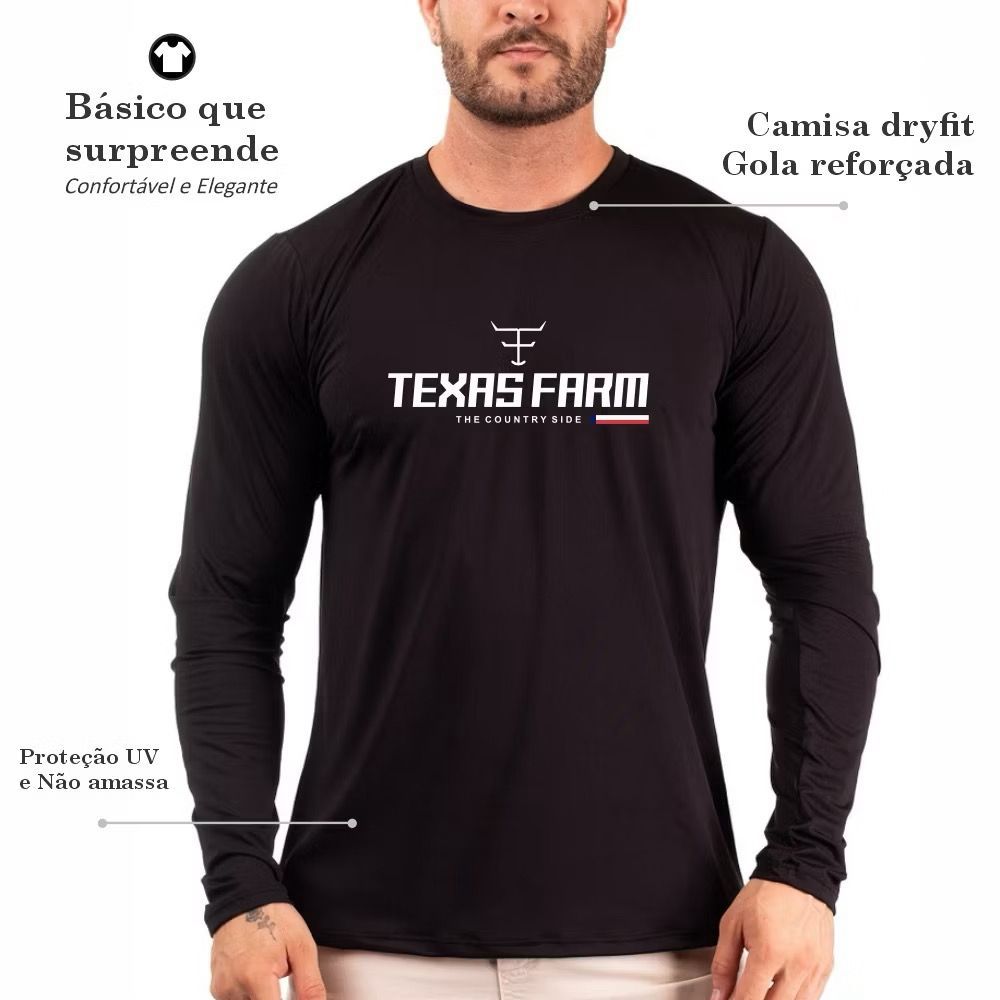 Camiseta Camisa Texas Farm Masculina Manga Longa C