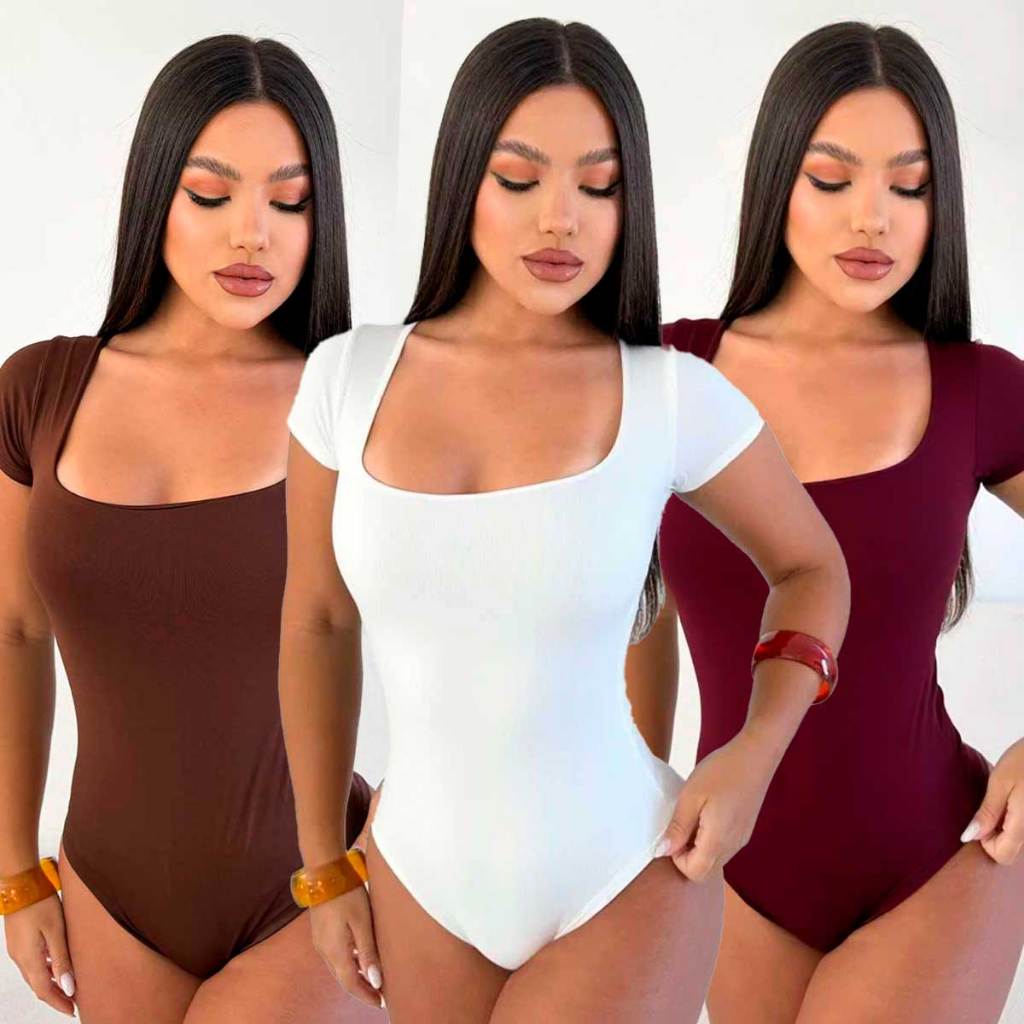 Kit 3 Ou 1 Unidade Body Feminino Decote Quadrado M
