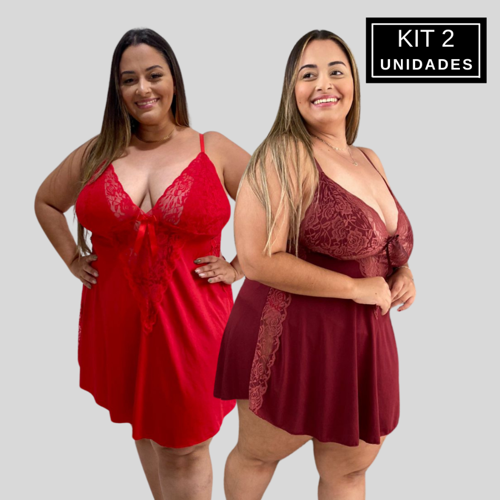 KIT 2 Camisola Sara Plus Size Sensual Renda Confor