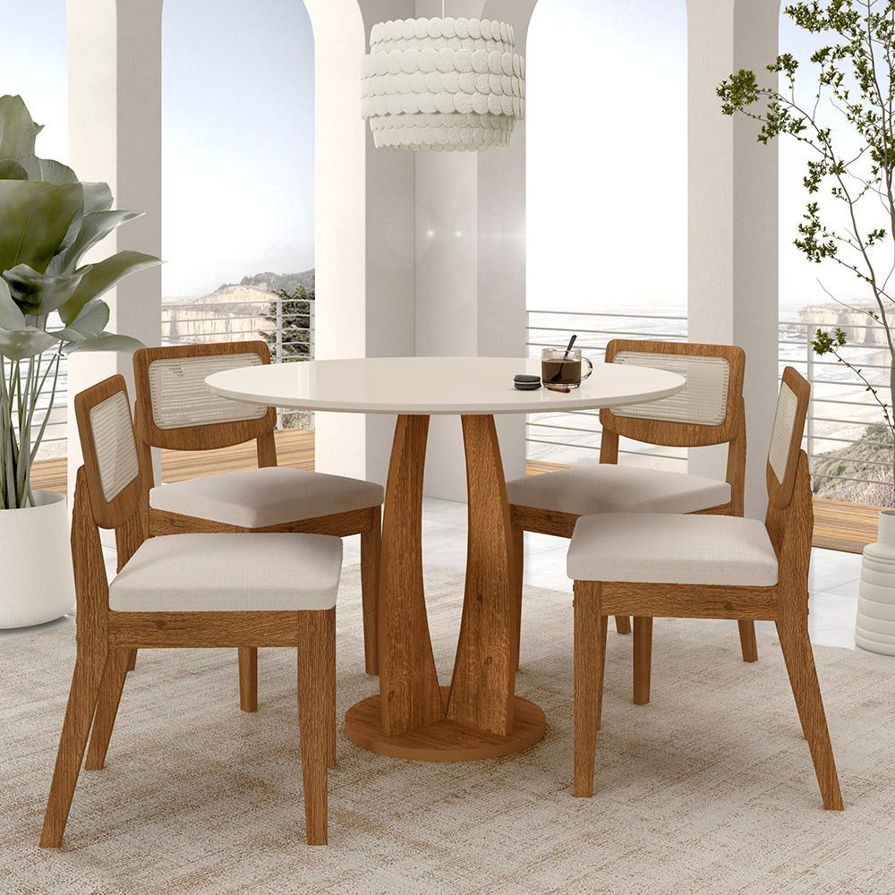 Mesa Redonda Camogli 4 Cadeiras Sextavadas Freijó