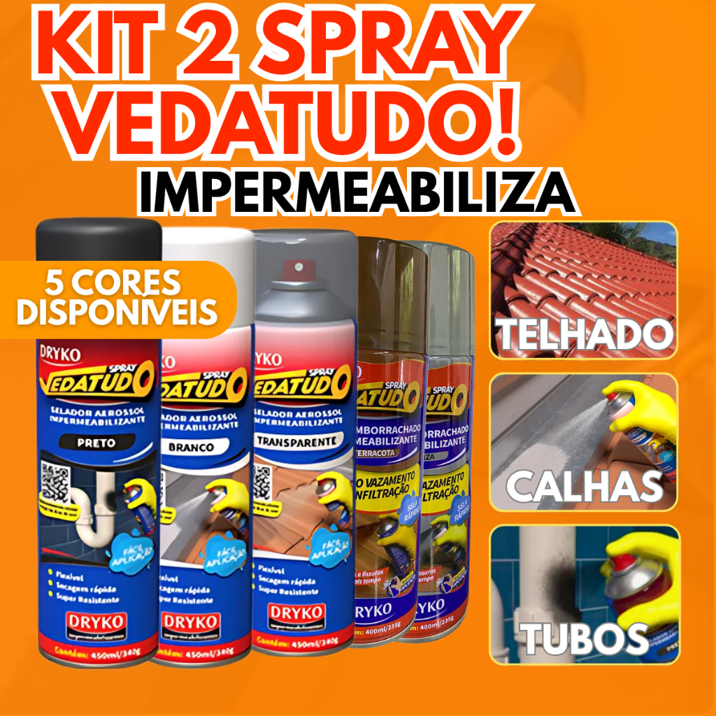 Kit até 2 Vedatudo Spray Impermeabilizante 400ml 