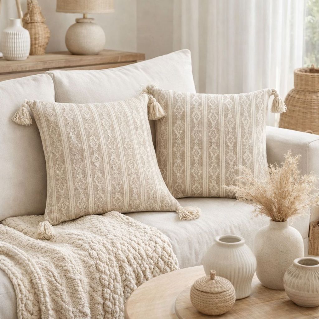 Kit 2 Capas de Almofada 45x45cm  Boho Chic Pompom 