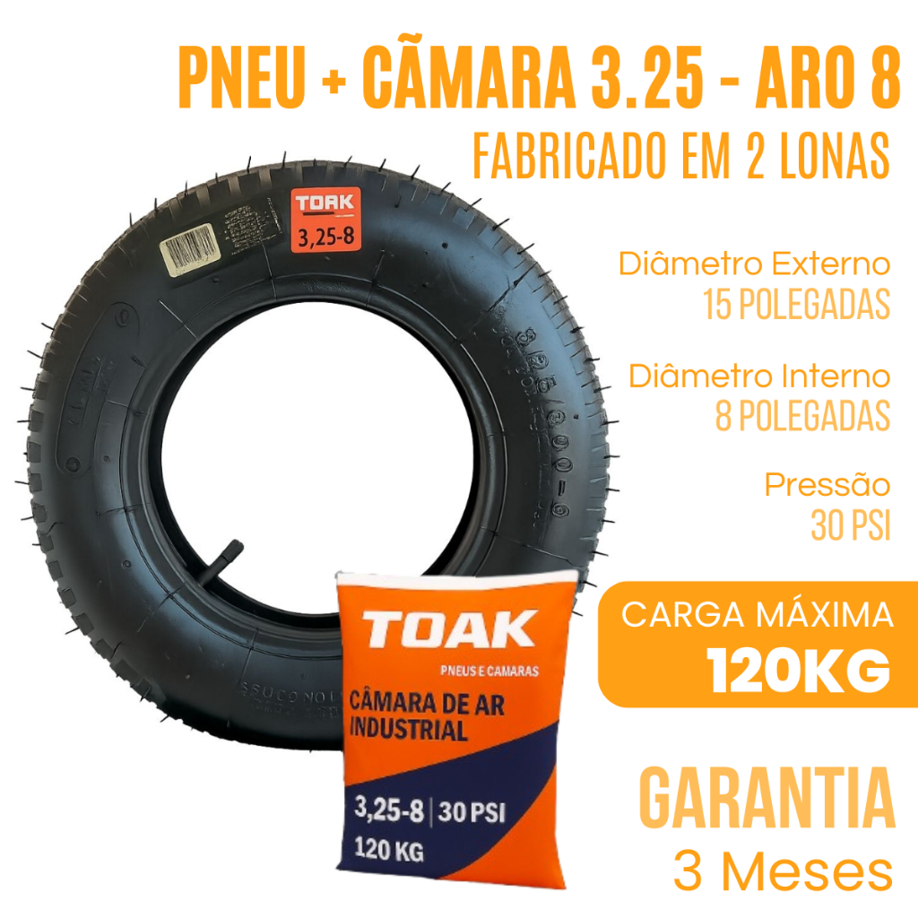 Pneu + Câmara 3.25-8, Carrinho de Mão, Carriola,