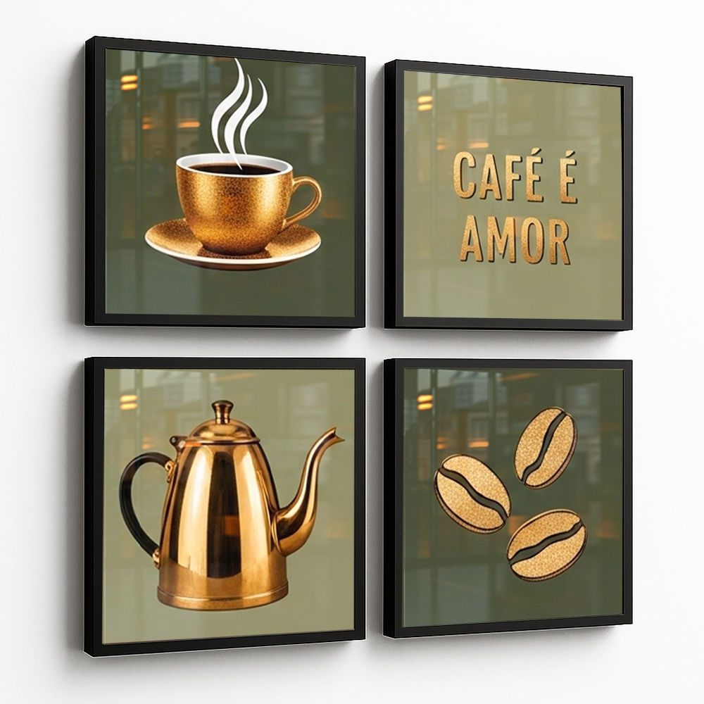 Quadrinhos Decorativos 4 Peças Cantinho Do Café 