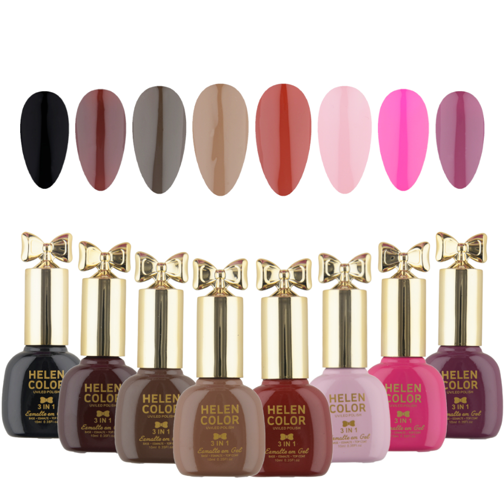 Kit 6 Esmaltes Helen Color 3 Em 1 Top Coat Base Uv