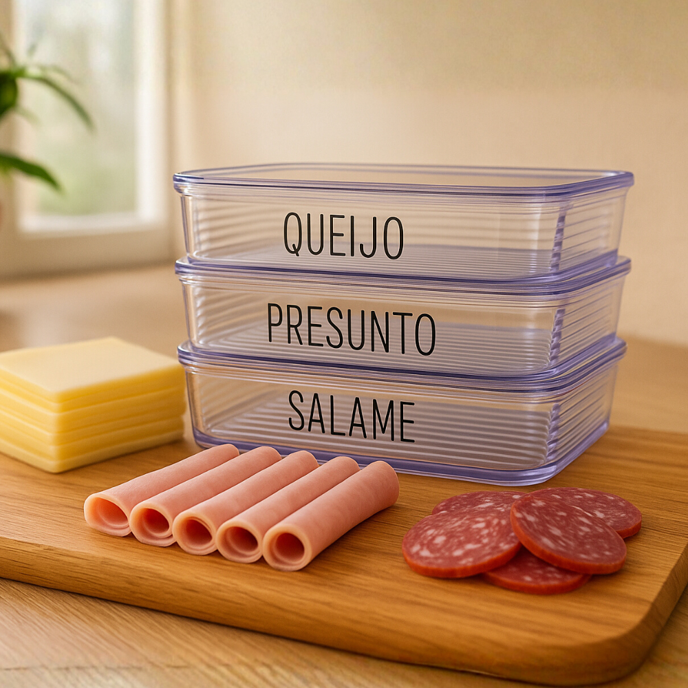 Porta Frios Hermético Com Adesivos Queijo Presunt