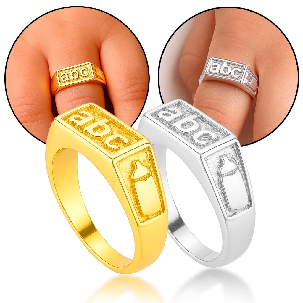 Anel Infantil Formatura ABC Banhado Prata Tamanho 