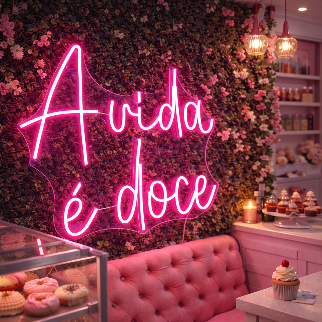 Letreiro A VIDA É DOCE em Neon LED 40cm Decoraç�