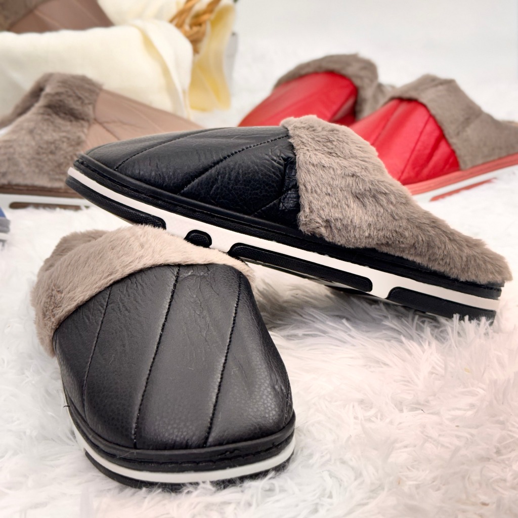 Pantufa Chinelo em Couro Ecológico Sola Emborrach