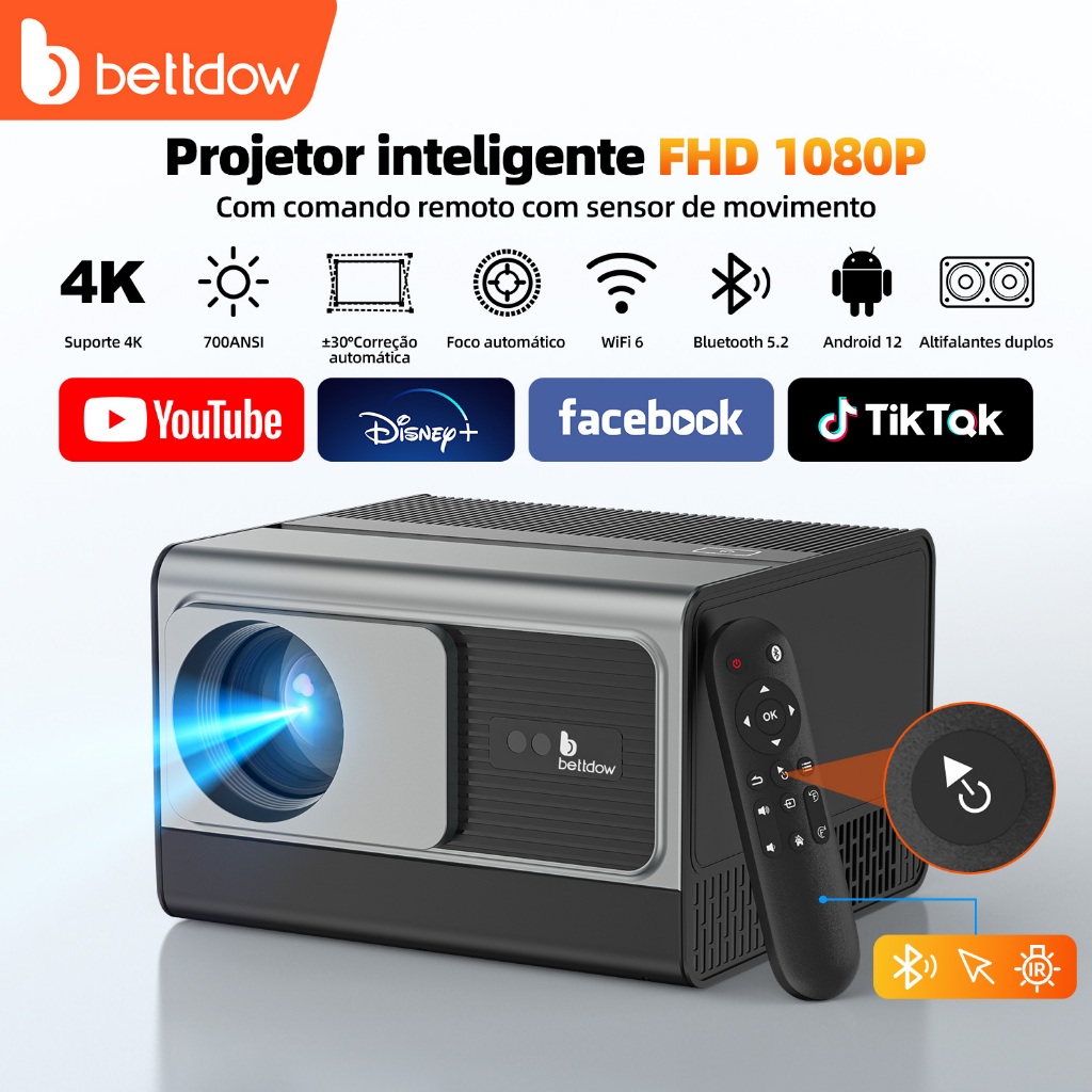 BETTDOW Projetor totalmente selado 4K 8K 700ANSI 2