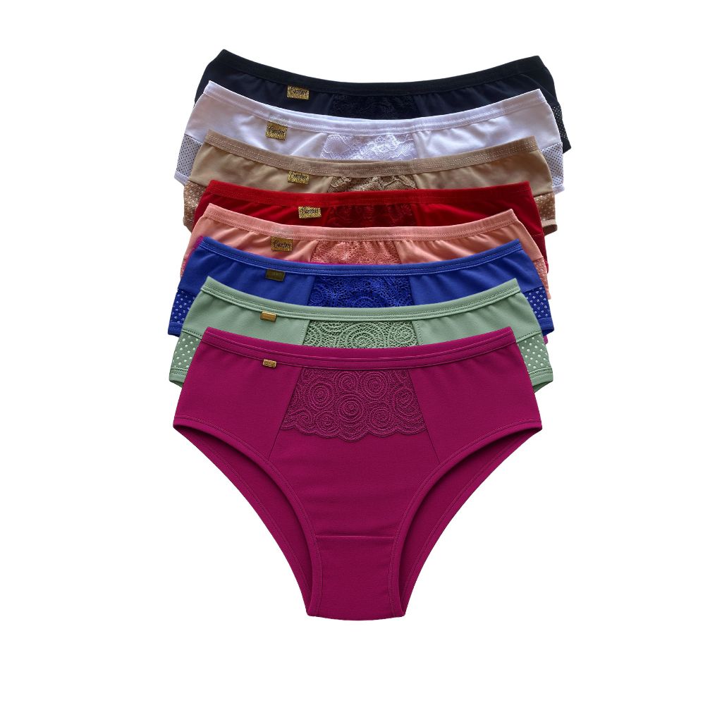 Kit 5 Calcinha Cintura Alta Tangão Cós Alto Conf