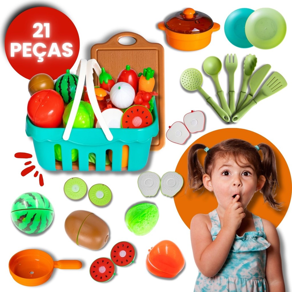 Kit Comidinha Fruta Cortar Com Velcro Brinquedo Cr