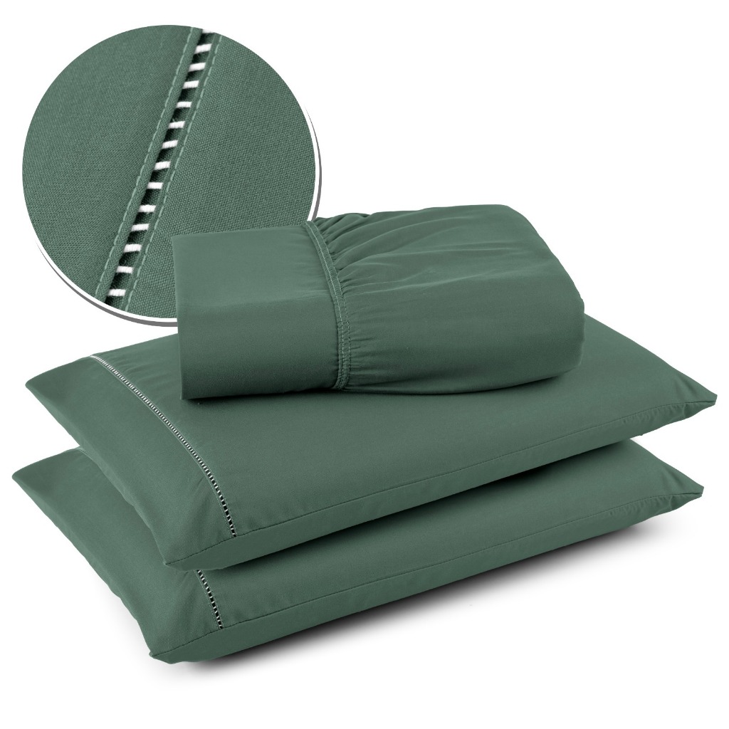 Jogo de Lençol 3 peças Fronha Ponto Palito Tecid