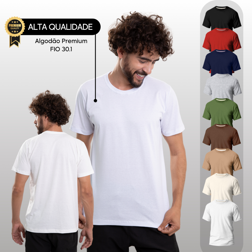 Camiseta Básica Masculina 100% Algodão Fio 30.1 
