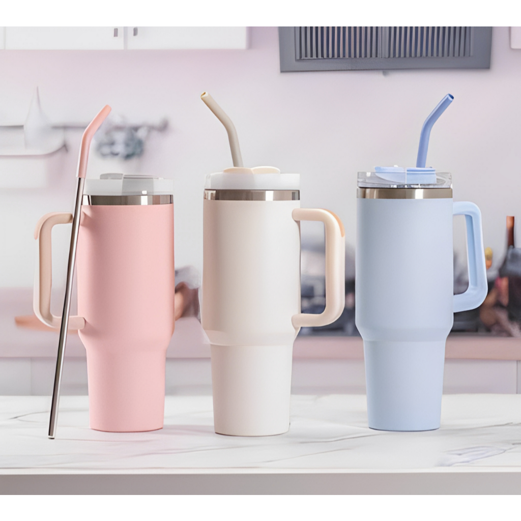 Copo Térmico Grande 1200ML Com Alça Com Canudo E