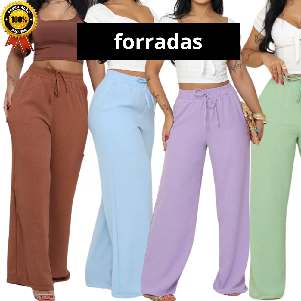 Calça Pantalona FORRADA DUNA Feminina Cintura Alt