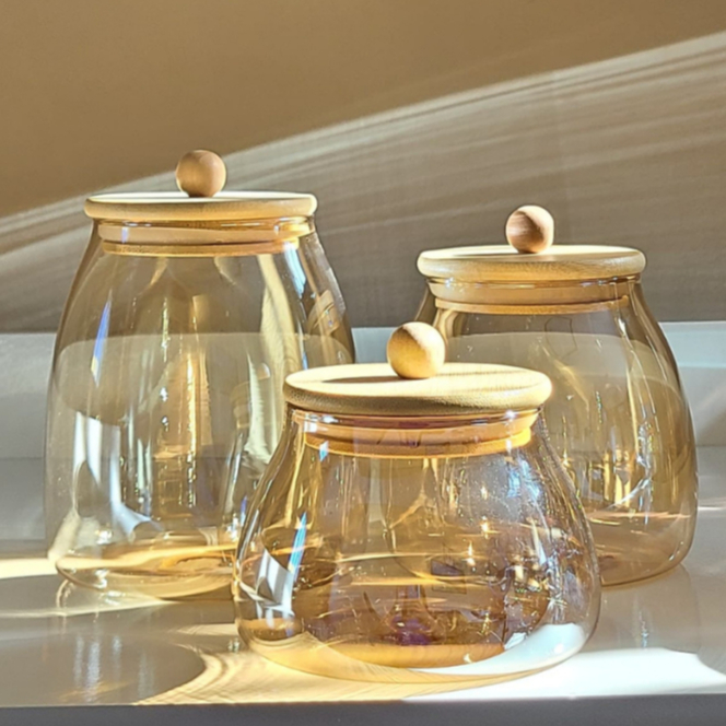 Kit 3 Potes vidro AMBAR ( PMG )  tampa hermética 